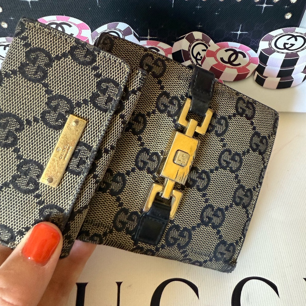 Gucci Vintage Canvas GG Logo Wallet & Key holder Set